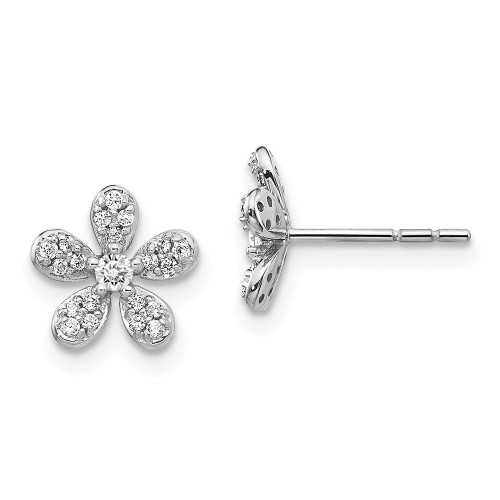 14K White Gold Flower Diamond Earrings