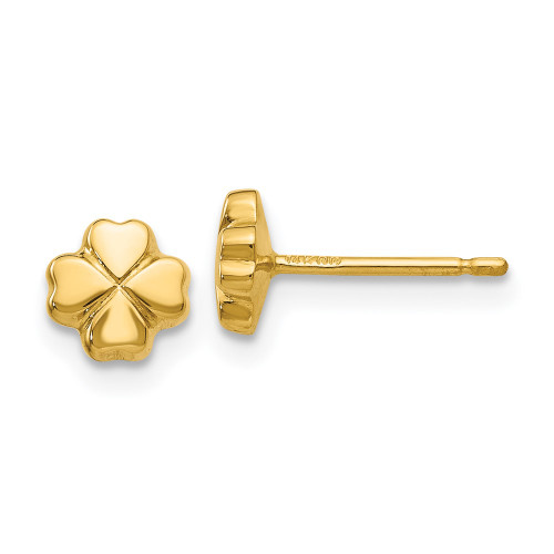14K Yellow Gold Polished 4-Leaf Clover Post Ear