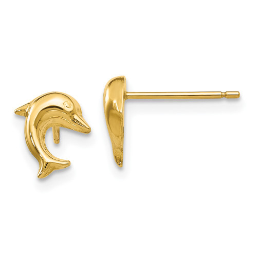 14K Yellow Gold Small Dolphin Post Earrings