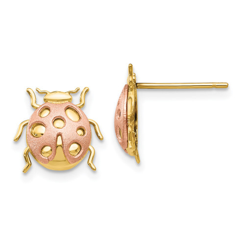 14K Yellow Gold Two-Tone Ladybug Post Earrings