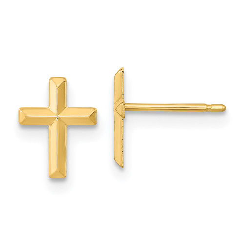 14K Yellow Gold 3D Cross Post Earrings