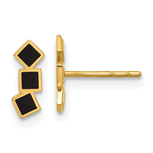 14K Yellow Gold Black Epoxy Squares Post Earrings