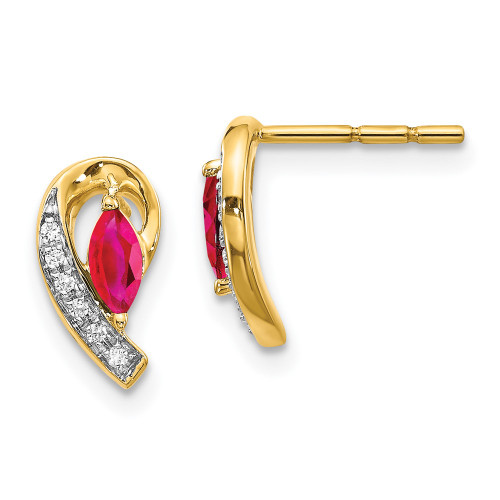 14K Yellow Gold Elegant Diamond and Ruby Earrings - Gracious Rose