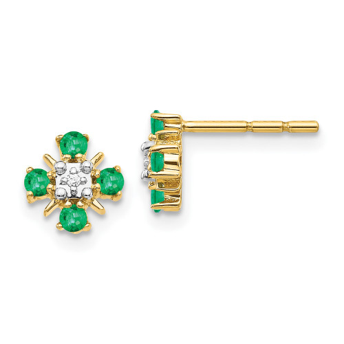 14K Yellow Gold Emerald and Diamond Post Earrings