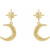 14K Yellow Gold Crescent Moon Dangle Earrings