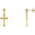 14K Yellow Gold Cross & Ball Dangle Earrings
