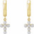 14K Yellow Gold Cultured White Seed Pearl Cross Hoop Earrings