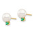 14K Yellow Gold 7-7.5mm White Round Freshwater Cultured Pearl Emerald Post Earrings