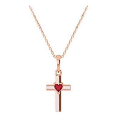 14K Rose Gold Natural Mozambique Garnet Heart Cross Necklace - Gracious ...