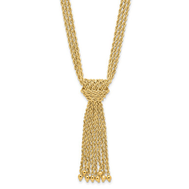 14K Yellow Gold Polished Multi-Strand Rope with Drop Knot and Beads ...