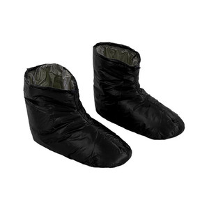 front side view of adjustable black shell lightweight, comfortably warm, synthetic insulated, moisture controlled sock shoe boot with a charcoal grey interior