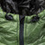 close view of a warm, insulated, shock cord adjusting hood, from a men's forest shell lightweight, warm, wind protection, and, moisture resistant, insulated, jacket with charcoal liner