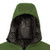 close view of a warm, insulated, hood, from a men's forest shell lightweight, warm, wind protection, and, moisture resistant, insulated, jacket with charcoal liner