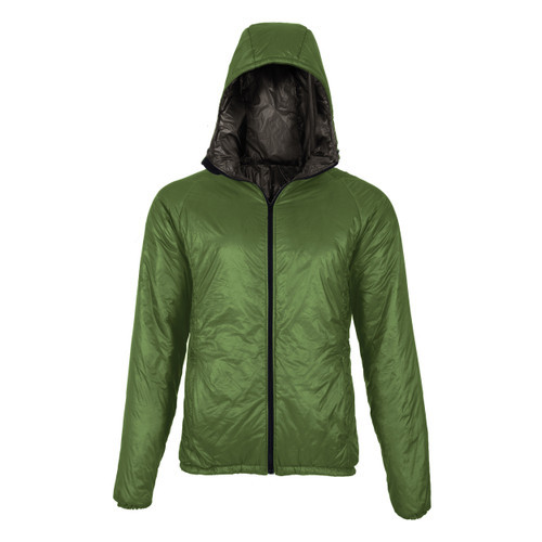 front view of a men's Forest shell  lightweight, warm, wind protection, and, moisture resistant, insulated, jacket with Charcoal liner