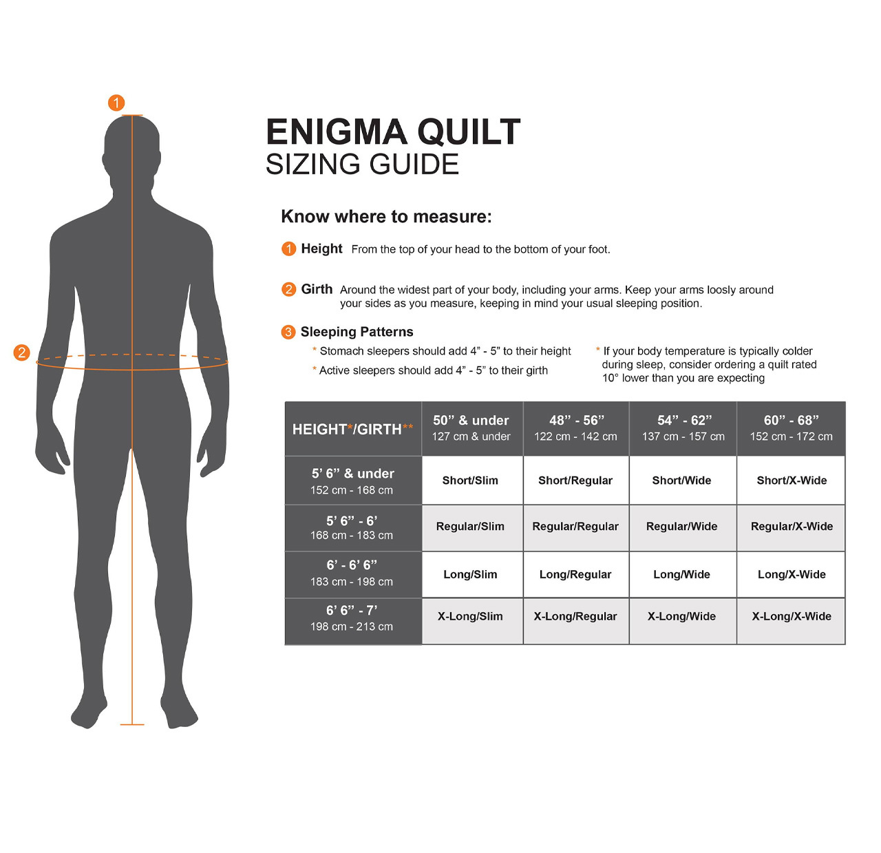 The Enigma Sleeping Quilt Sizing Guide