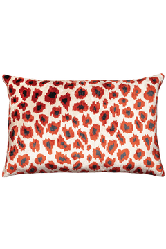 Velvet Ikat Leopard Red Cushion - flatshot image