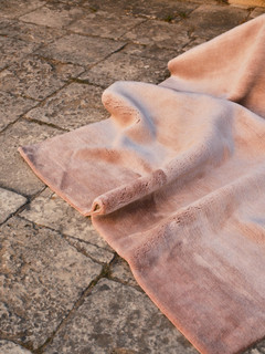 Mohair Sheared rug in Orchid, draped to show pile and drape quality