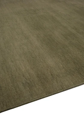 Caliche Silk rug in Olive, corner detail showing pile texture