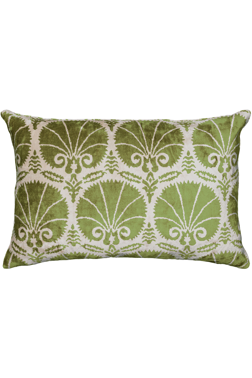 Velvet Ikat Fan Green Cushion - flatshot image
