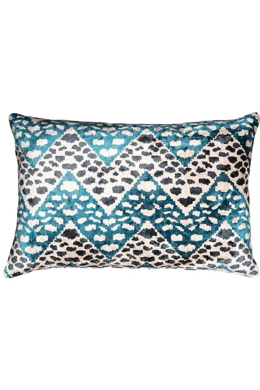 Velvet Ikat Cheetah Zag Blue Cushion - flatshot image