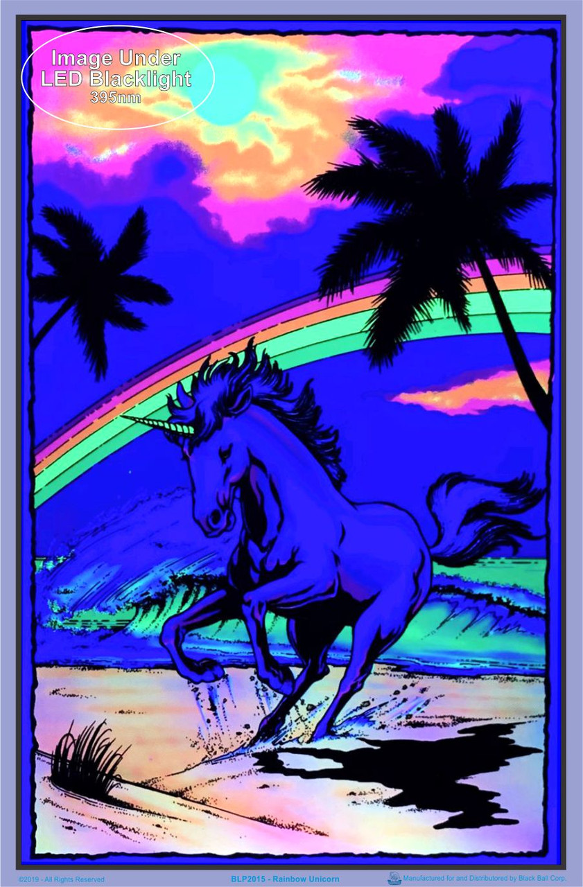Galloping Unicorn with Rainbow - Blacklight Poster 23-by-35 Inches