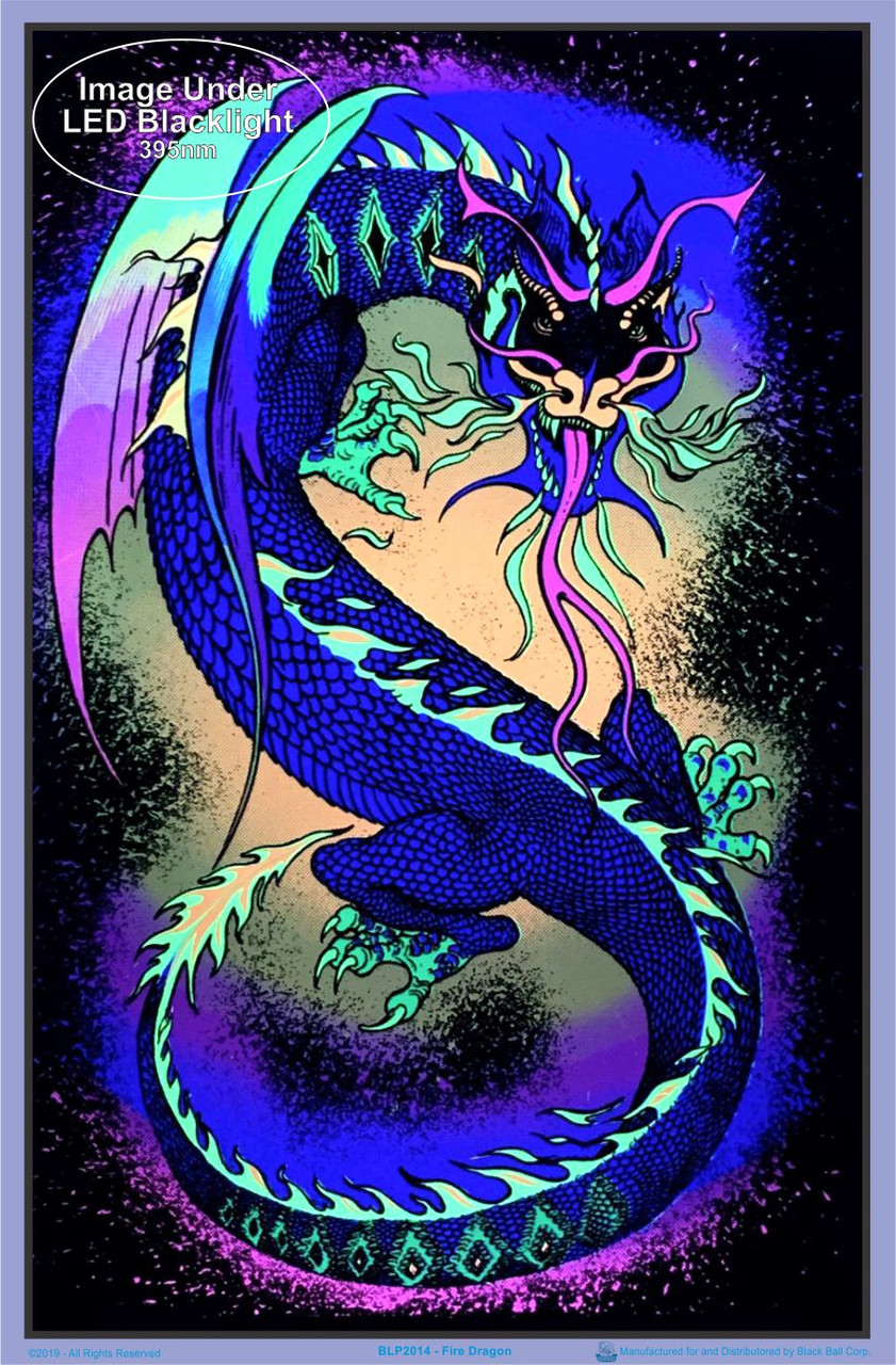 black dragon breathing blue fire