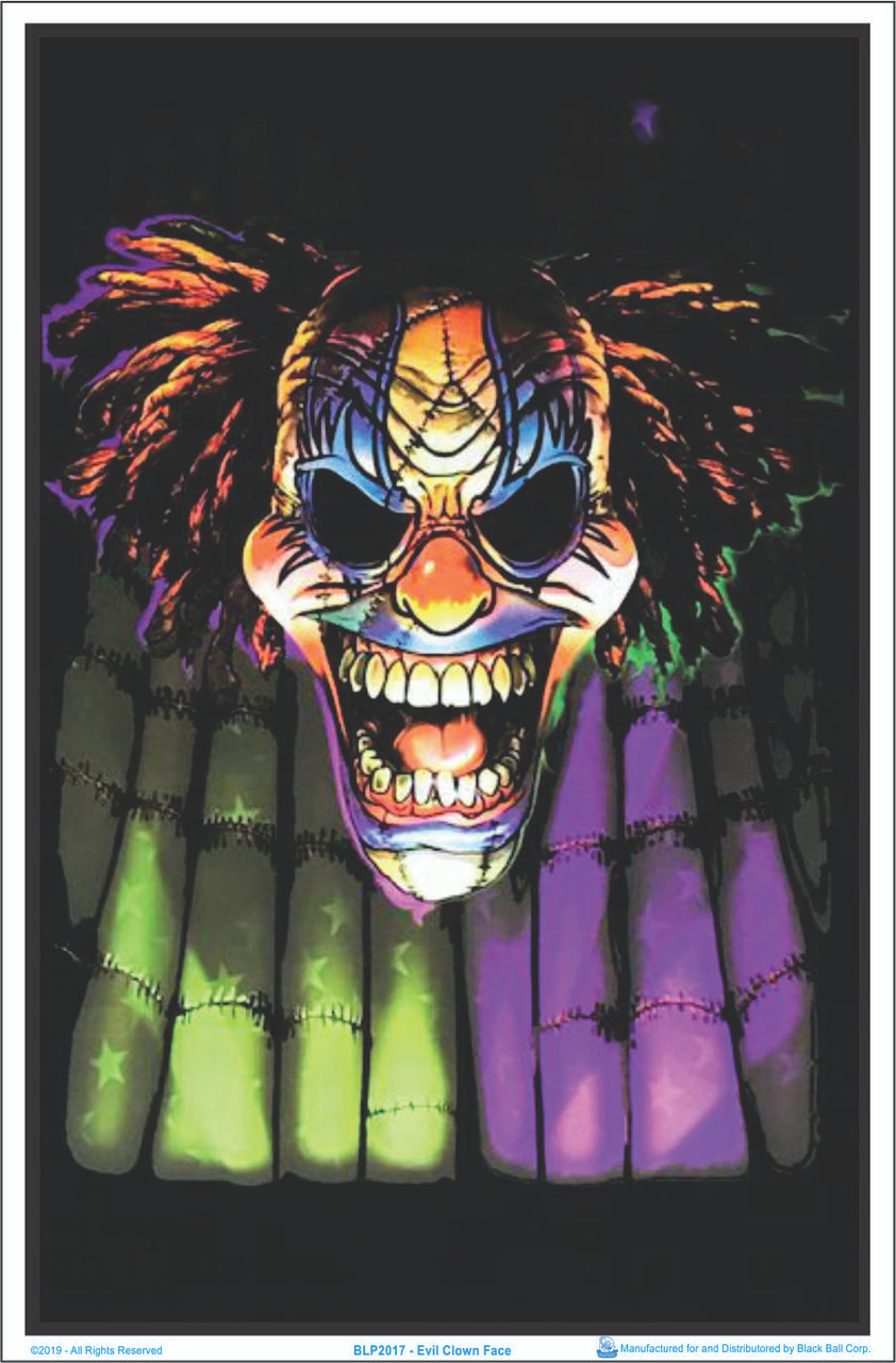 Laminated Evil Clown Blacklight Poster 23/" x 35/"