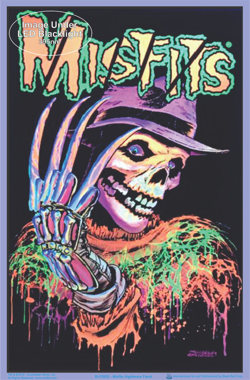 MISFITS ブラックライトポスター USA 製 ZOMBIE HORROR Misfits Nightmare Fiend Blacklight Poster - Flocked - 23