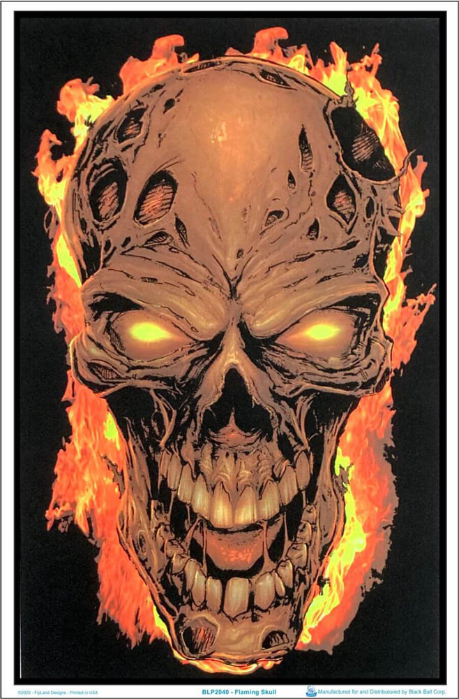 Flaming Skull Blacklight Poster - Flocked - 23