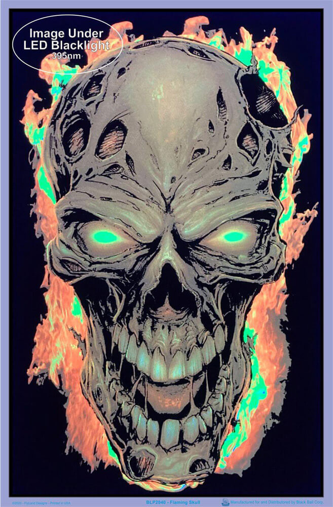 Flaming Skull Blacklight Poster - Flocked - 23