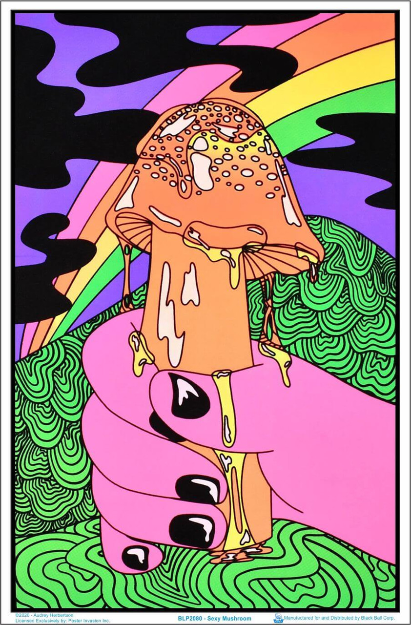 Sexy Mushroom by Audrey Herbertson Blacklight Poster - Flocked