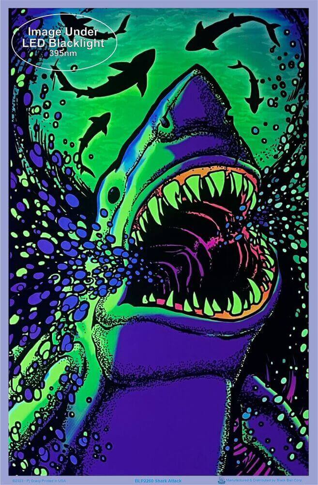 Shark Attack Flocked Blacklight Poster - 23