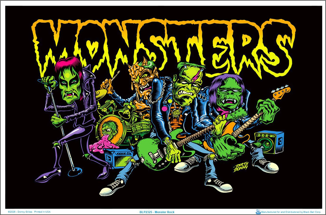 Monster Rock by Dirty Donny Flocked Blacklight Poster - 35