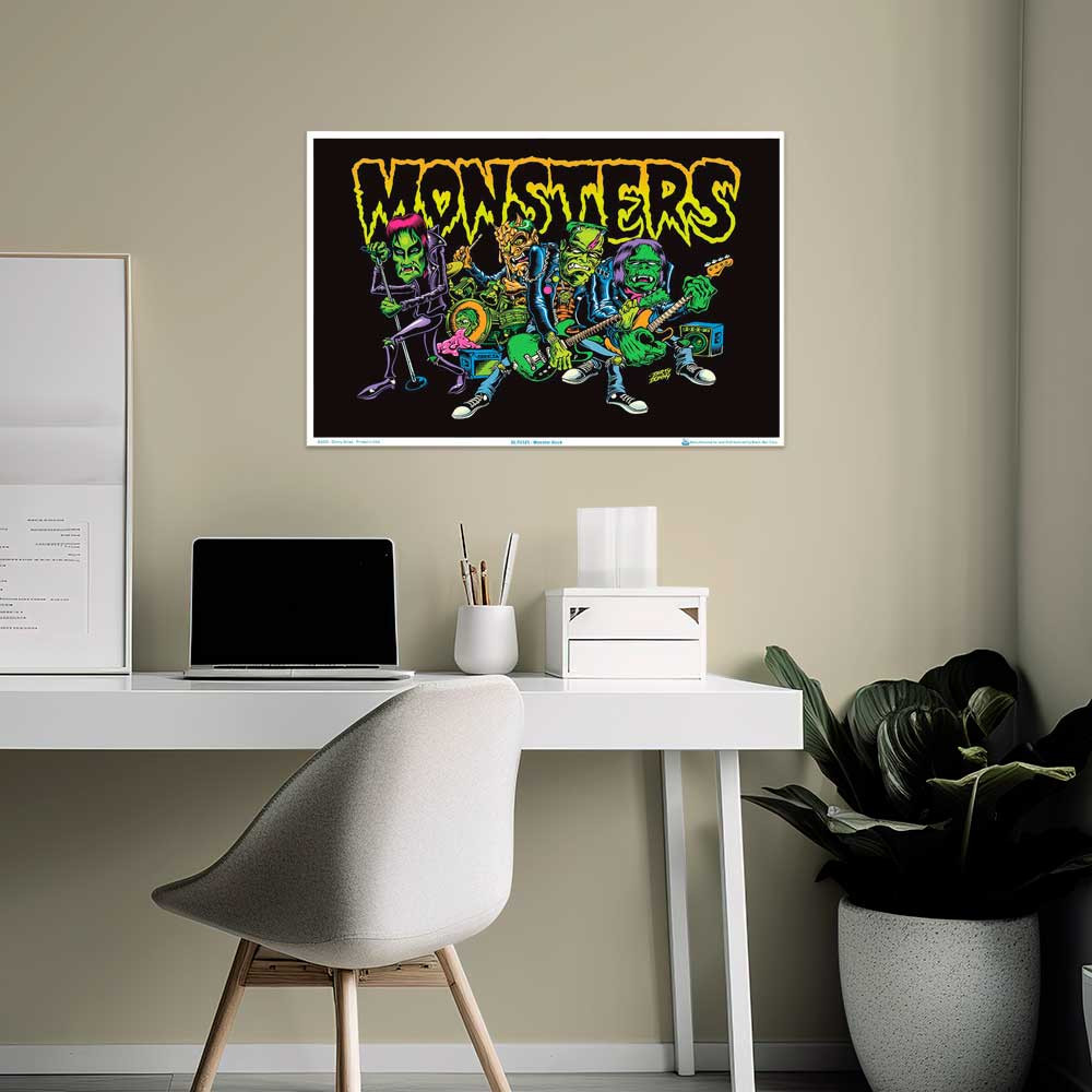Monster Rock by Dirty Donny Flocked Blacklight Poster - 35
