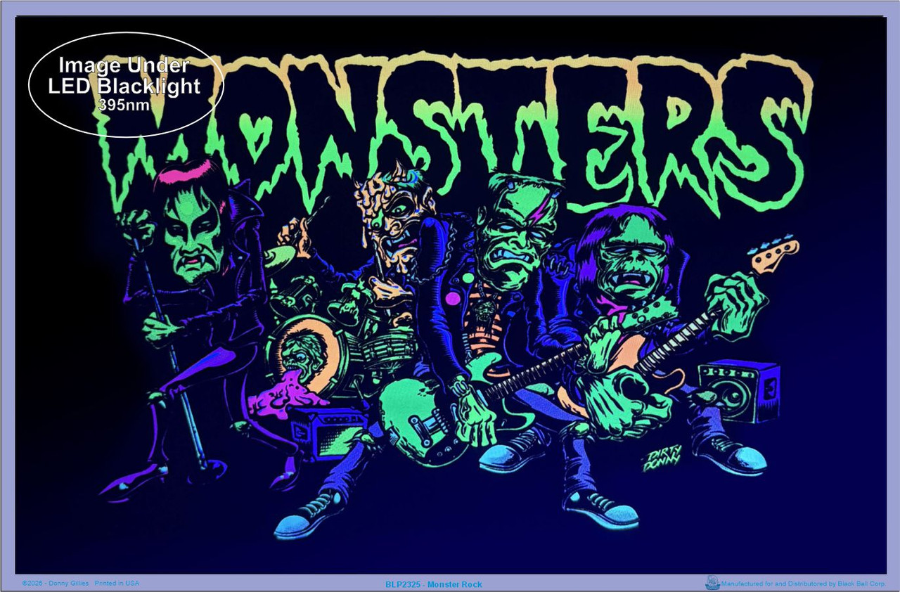 Monster Rock by Dirty Donny Flocked Blacklight Poster - 35