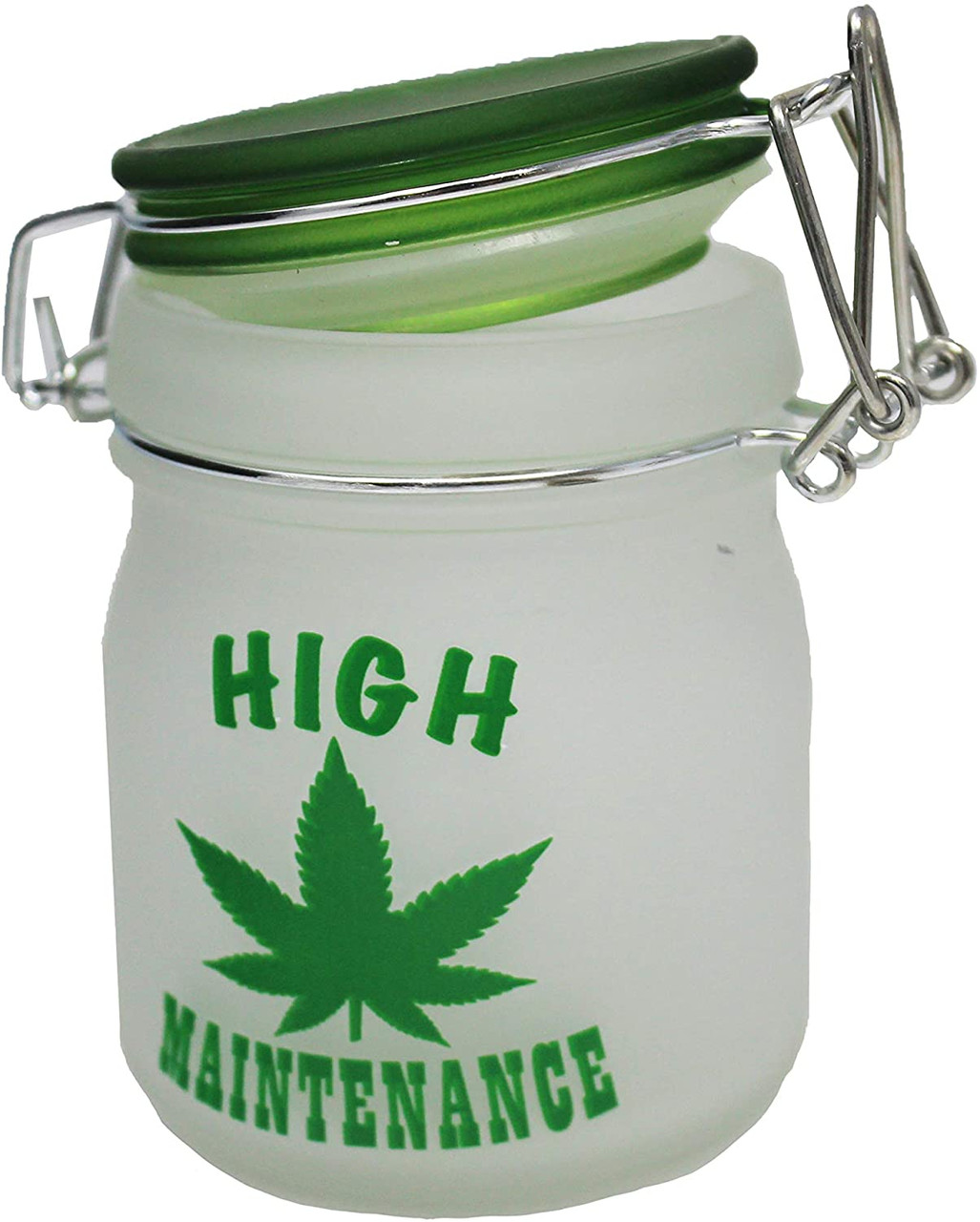 Airtight Glass Stash Jar 5 oz - Black Frosted with Green Leaves 