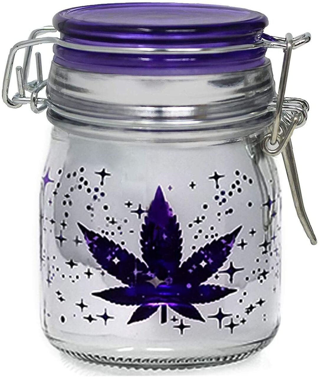 Airtight Glass Stash Jar 5 Oz - Metallic Purple Leaf Galaxy Design 