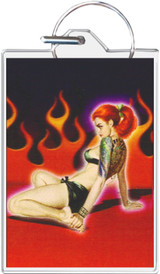 Tattoo Girl With Flames Keychain