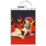 Tattoo Girl With Flames Keychain