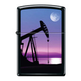 Oil Rig Sunset Moon Black Matte Zippo Lighter