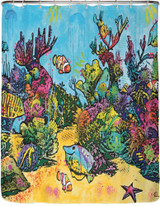 Shower Swag Coral Reef by Dean Russo Fabric Shower Curtain with 12 White Hooks - 72" x 72"