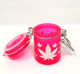 Airtight Glass Mini Stash Jar 1.5 oz - Neon Pink with Silver Leaves