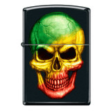 Rasta Tri-Color Skull Black Matte Zippo Lighter