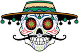 Day of the Dead Skull with Tassel Hat - Postcard Sized Vinyl Sticker 6" x 4.25"