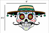 Day of the Dead Skull with Tassel Hat - Postcard Sized Vinyl Sticker 6" x 4.25"