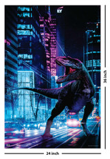 Dinosaur in the City by Jonathan Gay - Non-Flocked Blacklight Poster 24" x 36"