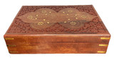 Large Mango Wood Engraved Box with Brass Inlays