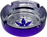 Purple Matte Finish - Marijuana Leaf Galaxy Novelty Glass Ashtray - 4.25" Diameter