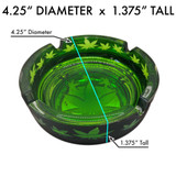 Black Matte Finish with Green Marijuana Leaves Novelty Glass Ashtray - 4.25" Diameter