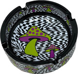 Psychedelic Mushroom - Black & White Novelty Glass Ashtray - 4.25" Diameter